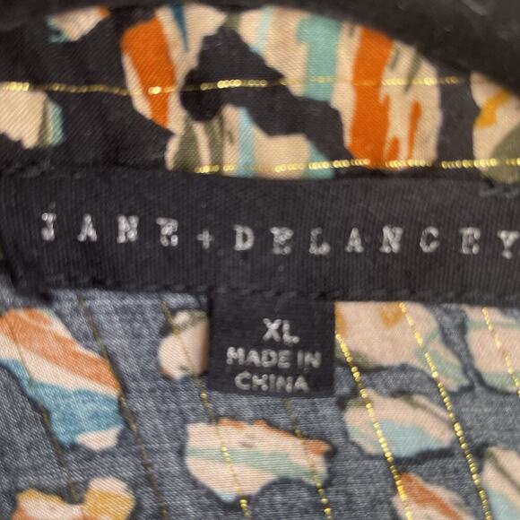 Jane and Delancey Blouse SZ XL Button Down Boho Abstract Gold MetallicThread - Picture 6 of 14